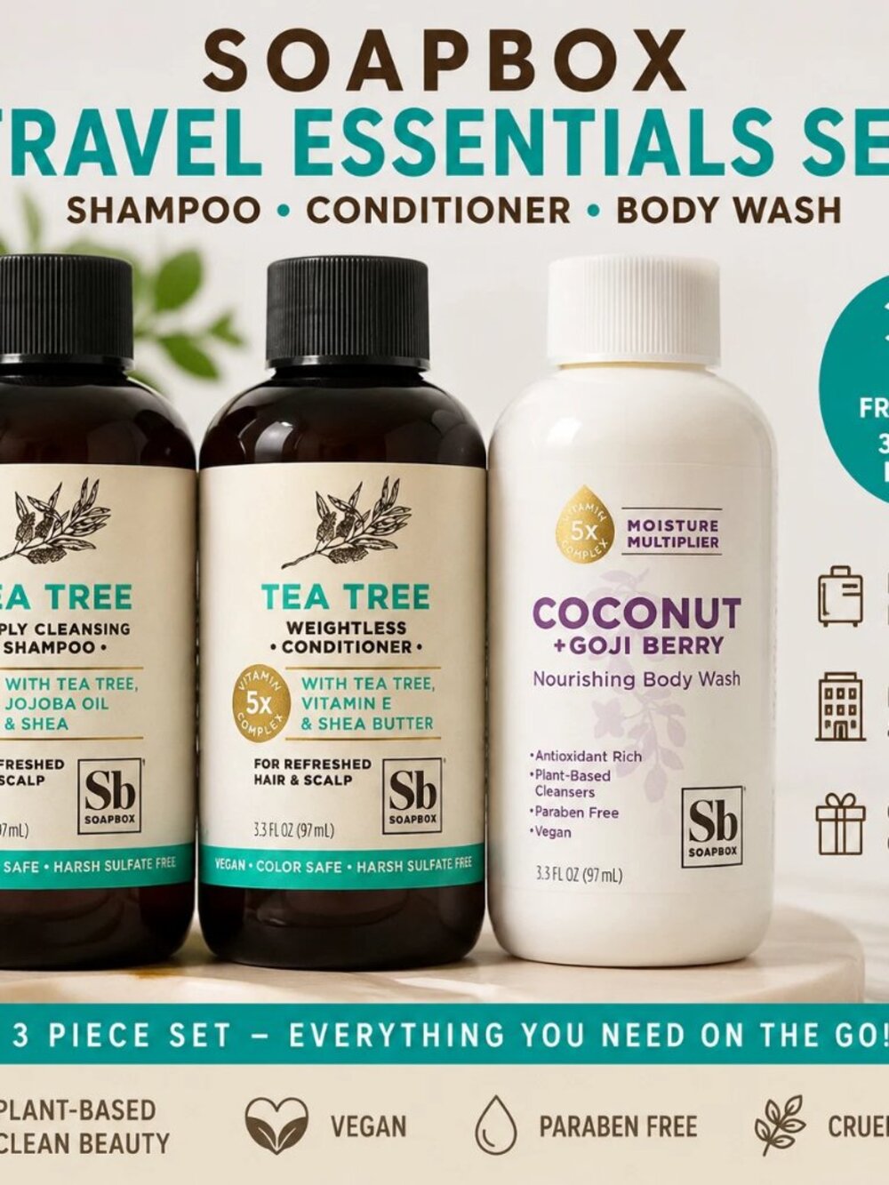 Soapbox Travel Set Shampoo Conditioner Body Wash